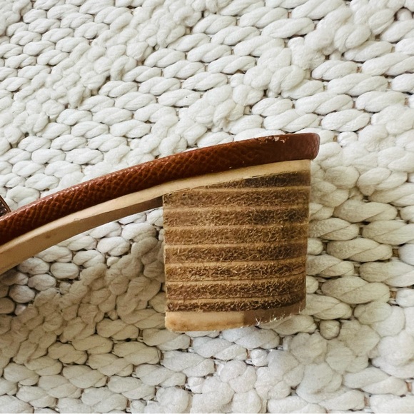 HERMES INSPIRED Camel Brown Sandals Womens Size 37 (7) Wide Block Heel EUC - Picture 3 of 13